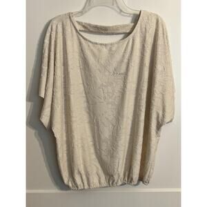 Daytrip Tunic Blouse Sz L White Textured Floral Dolman V Neck Top CBK Capsule